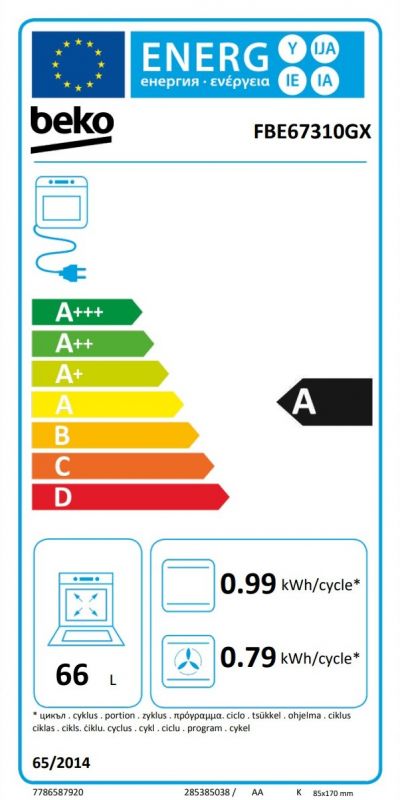 Плита Beko електрична склокерамічна, 66л, 60x60см, дисплей, конвекція, нерж