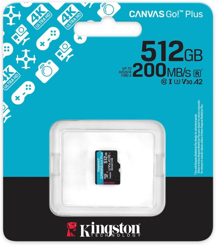 Карта пам'яті Kingston microSD  512GB C10 UHS-I U3 A2 V30 R200/W160MB/s