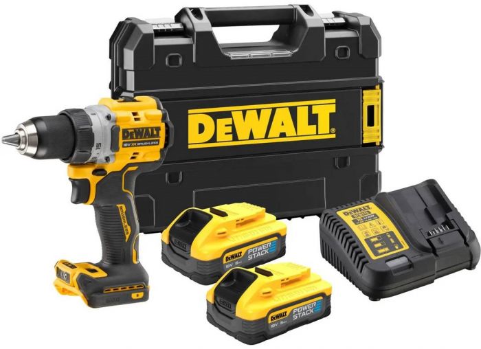 Шурупокрут-дриль акумуляторний DeWALT XR Li-Ion PowerStack 18В 2х5А·год 90Нм 0-650·0-2000об/хв кейс ЗП 1.28кг
