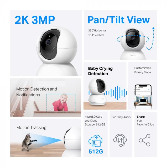 IP-Камера TP-LINK Tapo C210P2 3MP N300 microSD motion detection