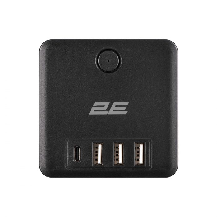 Адаптер мережевий 2E 3xТипF, 16A, 2xUSB-A, 1x USB-C фільтр, чорний