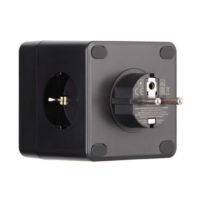 Адаптер мережевий 2E 3xТипF, 16A, 2xUSB-A, 1x USB-C фільтр, чорний