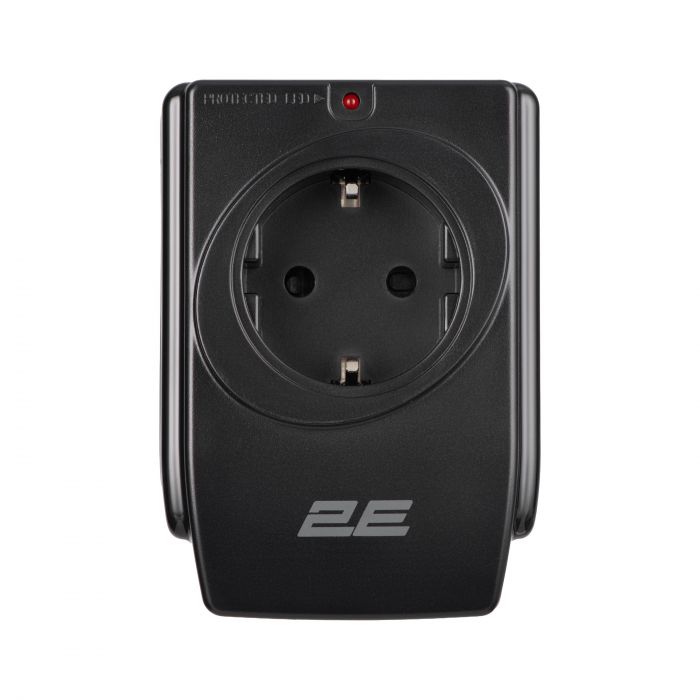 Адаптер мережевий 2E 1xТипF, 16A, 2*USB-A, фільтр, чорний