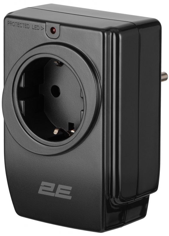 Адаптер мережевий 2E 1xТипF, 16A, 2*USB-A, фільтр, чорний