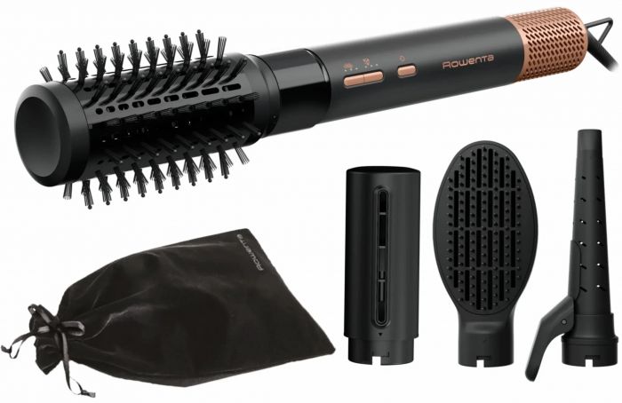 Фен-щітка Rowenta Air Shape, 1300Вт, 3 режими, іоніз-я, хол. обдув, 4 насадки, кераміка, чорно-золотий