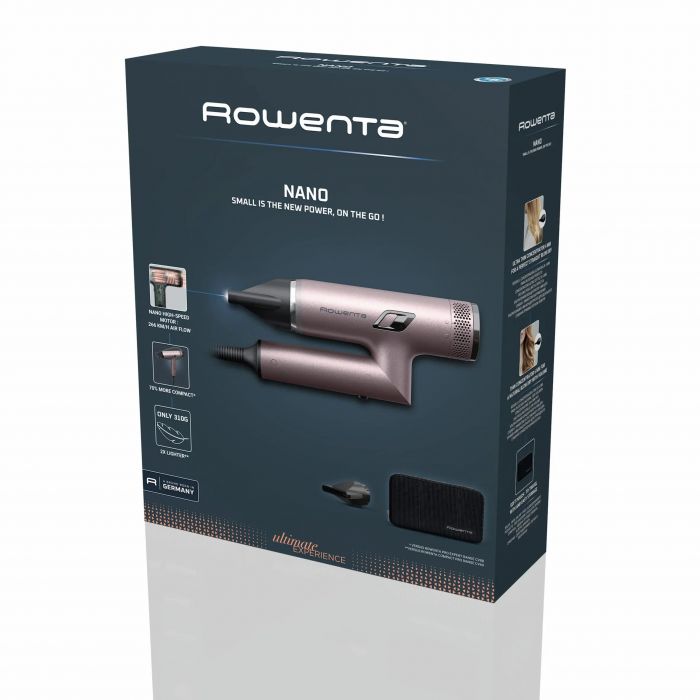 Фен Rowenta T-Shape Maestria Nano Foldable, 1700Вт, 3 режими, іоніз-я, хол. обдув, кейс, рожевий