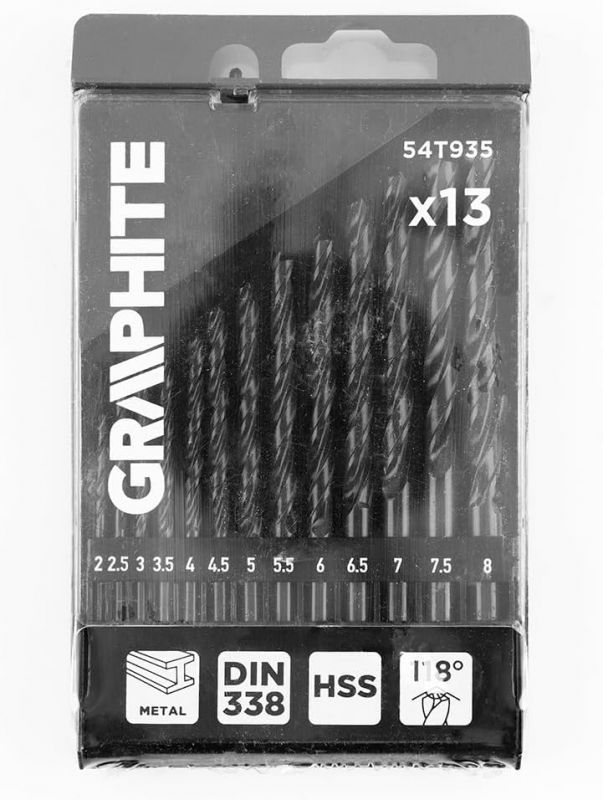 Набір свердел по металу GRAPHITEHSS зі швидкорізальної сталі HSS 2-8мм кейс 13шт