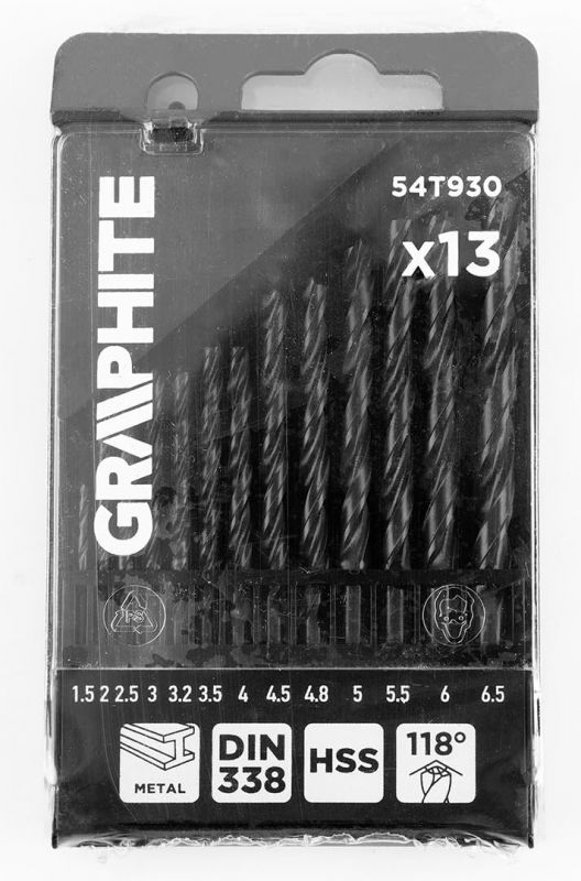 Набір свердел по металу GRAPHITE HSS зі швидкорізальної сталі HSS 1.5-6.5мм кейс 13шт