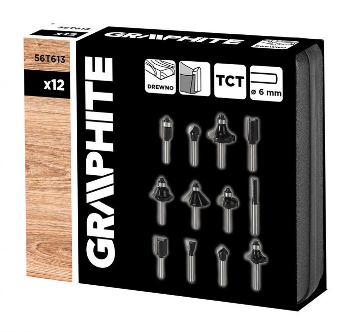 Набір фрез по дереву GRAPHITE твердосплавні 6мм 12шт
