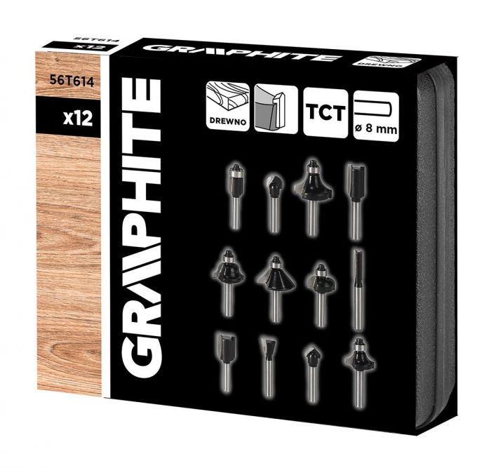 Набір фрез по дереву GRAPHITE WIDIA твердосплавні 8мм 12шт
