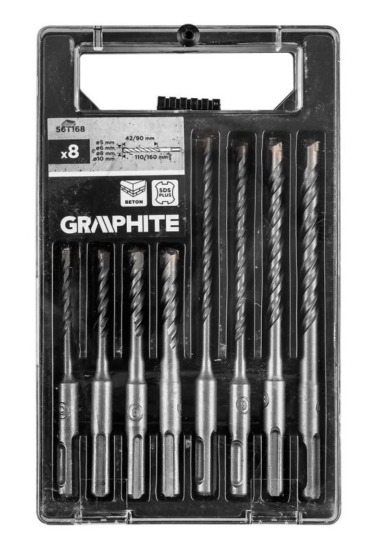 Набір свердел по бетону GRAPHITE SDS Plus 5x6x8х110мм, 5х6x8x10x160мм, кейс, 8шт