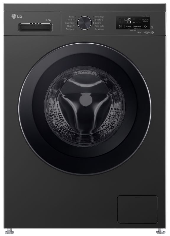 Пральна машина LG фронтальна, 6.5кг, 1200, В, 44см, дисплей, пара, інвертор, чорний