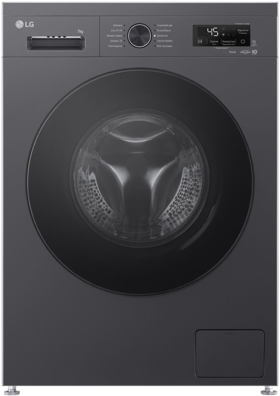 Пральна машина LG фронтальна, 7кг, 1200, A, 44см, дисплей, пара, інвертор, чорний