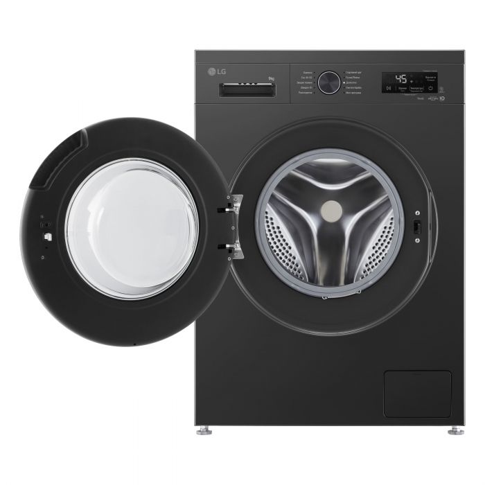Пральна машина LG фронтальна, 9кг, 1400, A, 55см, дисплей, пара, інвертор, чорний