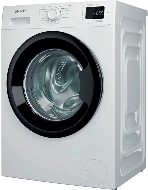 Пральна машина Indesit фронтальна, 8кг, 1200, A+++, 54.6см, дисплей, пара, інвертор, люк чорний, білий