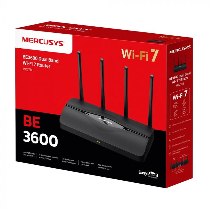 Маршрутизатор MERCUSYS MR27BE BE3600, 2xGE LAN, 1x2.5GE LAN, 1x2.5GE WAN, MESH
