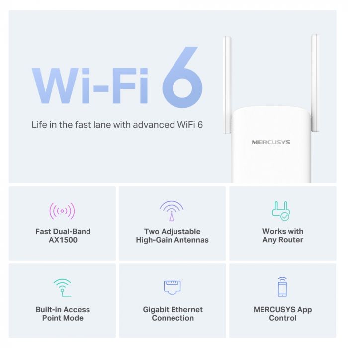 Розширювач покриття WiFi MERCUSYS ME60X AX1500, 1хGE LAN