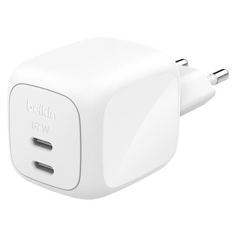 Зарядний пристрій мережевий Belkin 67Вт 2хUSB-С GAN PD PPS, білий