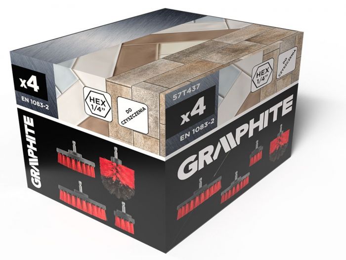 Щітки для чищення GRAPHITE для дрилів 1/4" HEX 50мм, 90мм, 100мм, 130мм набір 4шт