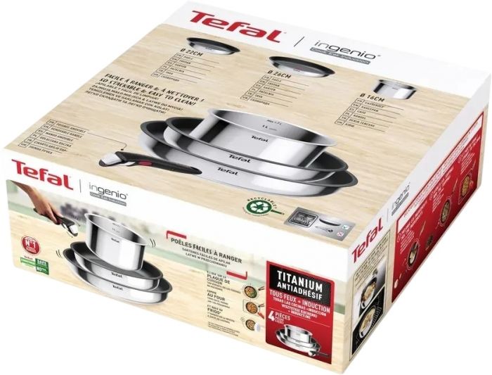 Набір посуду Tefal Ingenio Cook Eat, 4предмети, нержавіюча сталь, бакеліт, сталевий