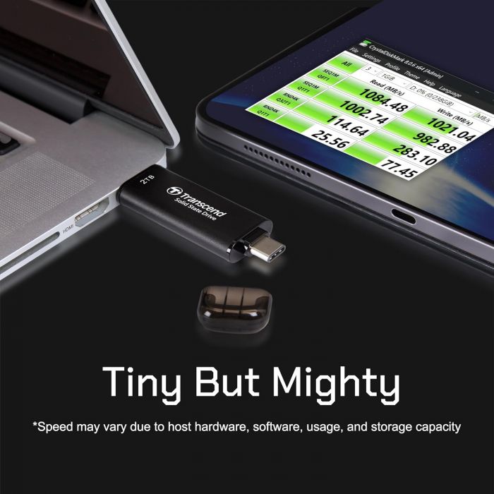 Портативний SSD Transcend 2TB USB 3.1 Gen 2 Type-A + Type-C ESD310 Чорний