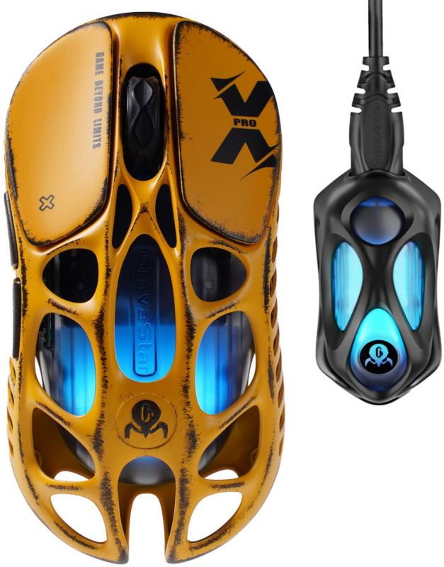 Миша GravaStar Mercury X Pro, 8K, BT/WL/USB-A, RGB, Battle-Worn Yellow