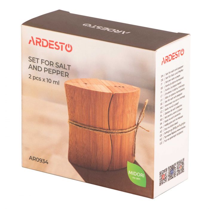 Набір для солі та перцю ARDESTO Midori, 2 предмети, 10мл, 9.5х4х9см, бамбук, пластик