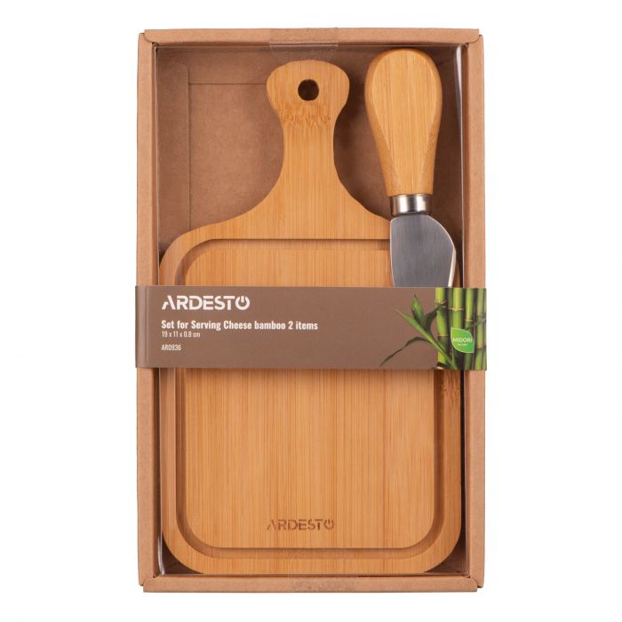 Набір для подачі сиру ARDESTO Midori, 2 предмети, 19х11х0.8см, бамбук, нержавіюча сталь