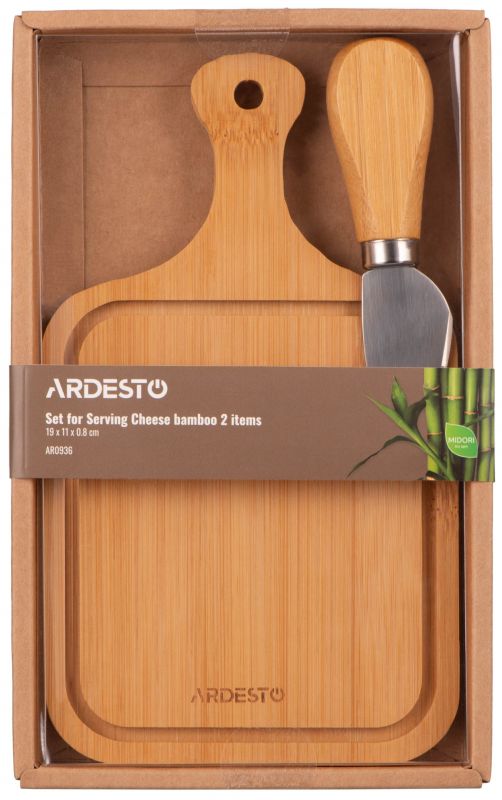 Набір для подачі сиру ARDESTO Midori, 2 предмети, 19х11х0.8см, бамбук, нержавіюча сталь