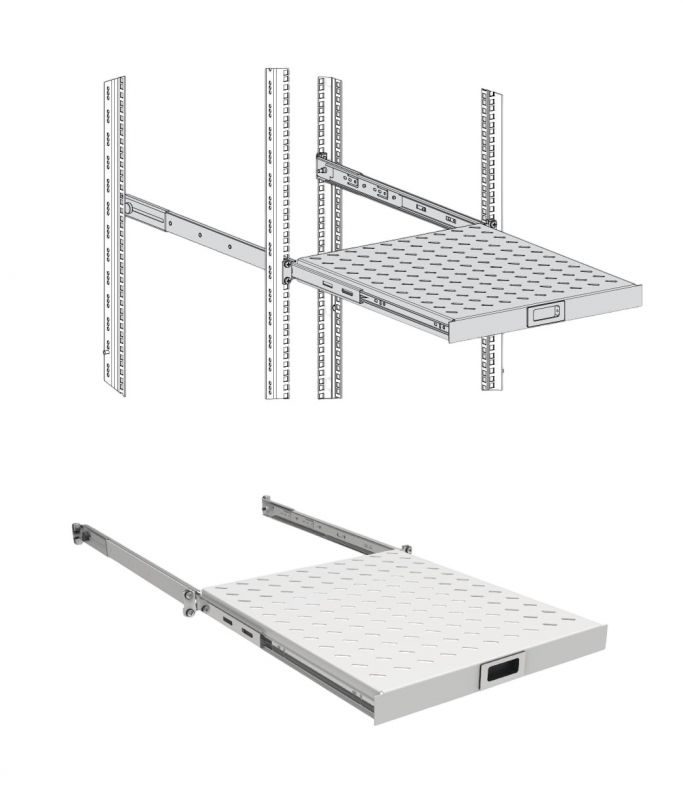 Полиця ZPAS 19", 1U, висувна, глибиною 450-550 мм, сіра