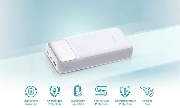 Акумулятор портативний літій-іонний Power Bank D-Link 20000мА*год, 65Вт PD 3.0, QC 3.0, 2xUSB-C, 1xUSB-A з дисплеєм, білий