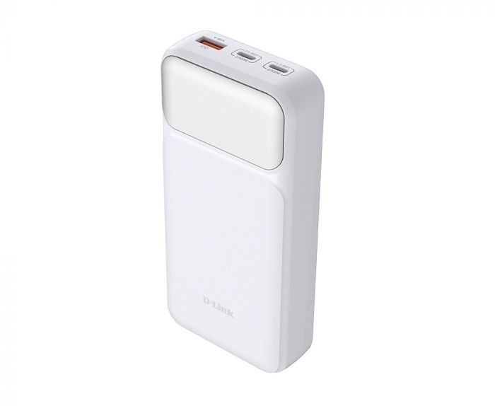 Акумулятор портативний літій-іонний Power Bank D-Link 20000мА*год, 65Вт PD 3.0, QC 3.0, 2xUSB-C, 1xUSB-A з дисплеєм, білий