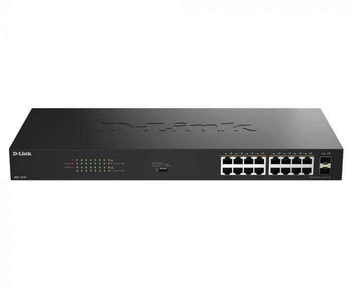 Комутатор D-Link  DGS-1018P 16x1GE PoE+, 240Вт, 30Вт/порт, Некерований