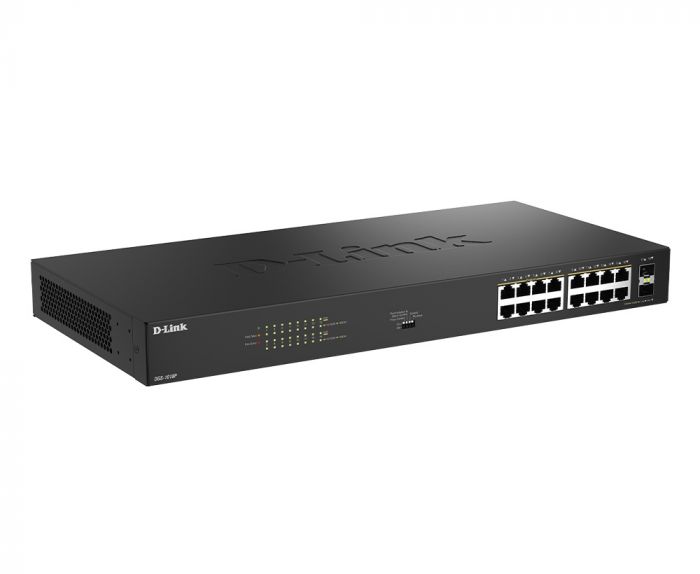 Комутатор D-Link  DGS-1018P 16x1GE PoE+, 240Вт, 30Вт/порт, Некерований
