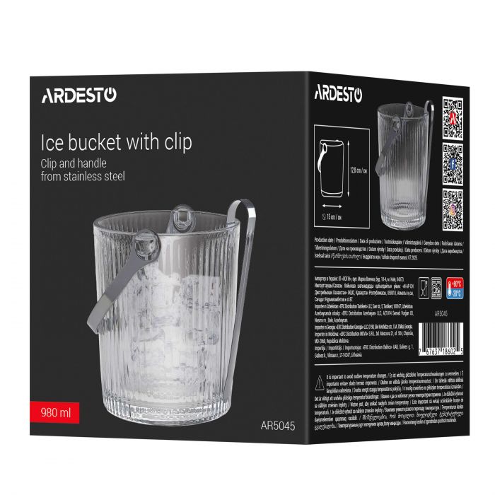Відро для льоду зі щипцями ARDESTO Iceberg 980мл, скло, прозорий