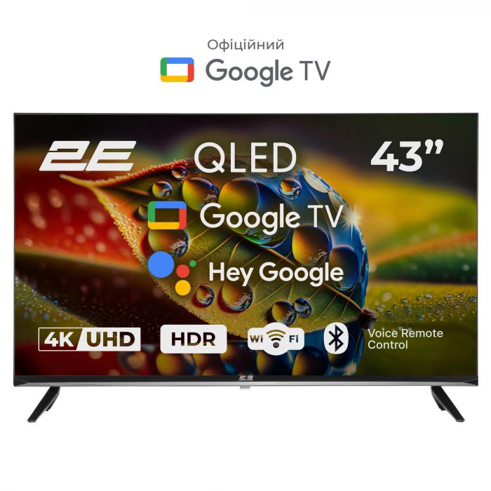 Телевізор 43" 2E QLED 4K 60Hz Smart Google TV Black