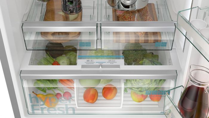 Холодильник Siemens з нижн. мороз., 186x75x78, xолод.відд.-357л, мороз.відд.-169л, 2дв., C, NF, дисплей, нерж