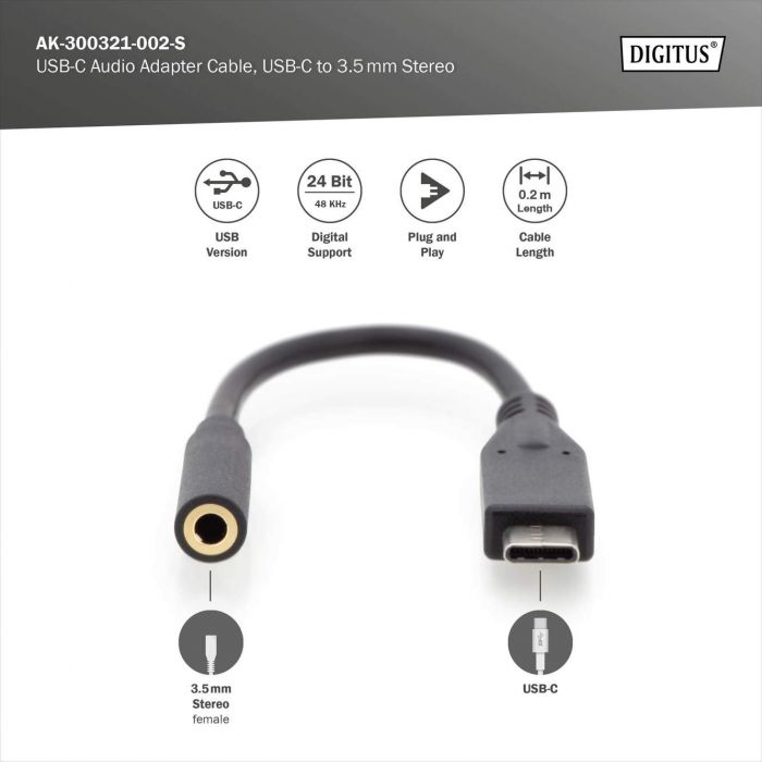 Адаптер DIGITUS USB-C >3.5mm audio stereo