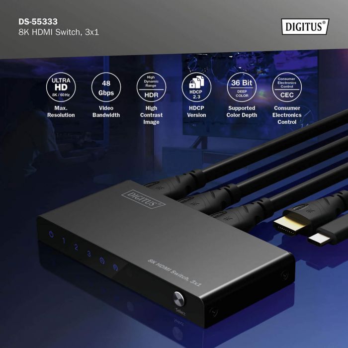 Відеокомутатор DIGITUS UHD HDMI (INx3 - OUTx1), 8K