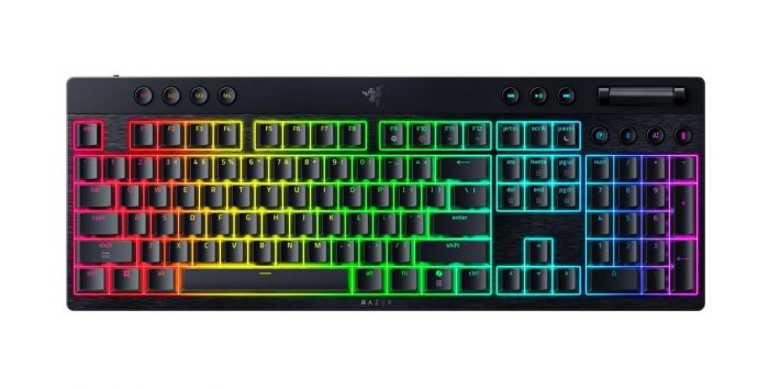 Клавіатура механічна BlackWidow V4 Low-profile HyperSpeed, 104key, Green Switch, USB-A/WL/BT, EN, RGB, чорний