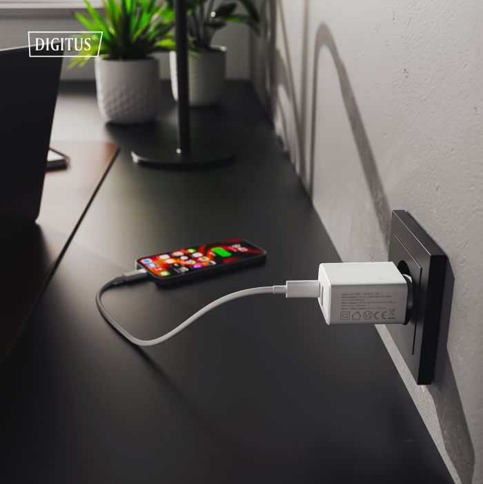 Зарядний пристрій DIGITUS 1хUSB-C, 1хUSB-A, 20W