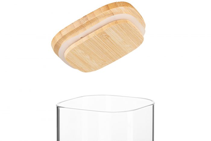 Банка для зберігання ARDESTO Midori 1300мл, скло, бамбук, квадратна, прозорий
