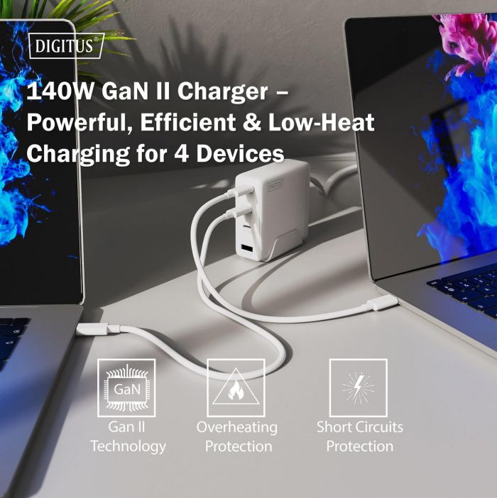 Зарядний пристрій DIGITUS GaN 3хUSB-C, 1хUSB-A, 140W