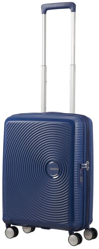 Валіза American Tourister, Soundbox, поліпропілен, мала, 55см, 35.5/41л, TSA, 4 колеса, EXP, темно-синій