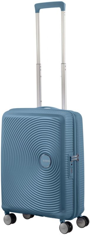 Валіза American Tourister, Soundbox, поліпропілен, мала, 55см, 35.5/41л, TSA, 4 колеса, EXP, сіро-синій