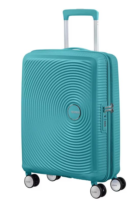 Валіза American Tourister, Soundbox, поліпропілен, мала, 55см, 35.5/41л, TSA, 4 колеса, EXP, бірюзовий