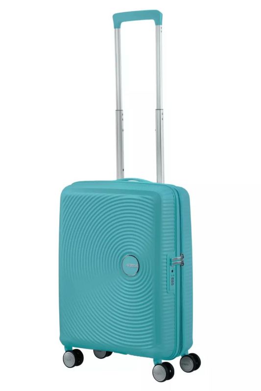 Валіза American Tourister, Soundbox, поліпропілен, мала, 55см, 35.5/41л, TSA, 4 колеса, EXP, бірюзовий