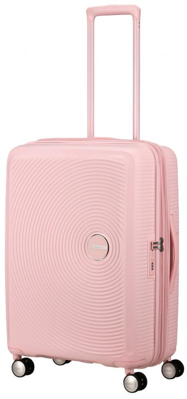 Валіза American Tourister, Soundbox, поліпропілен, середня, 67см, 71.5/81л, TSA, 4 колеса, EXP, пастельно-рожевий