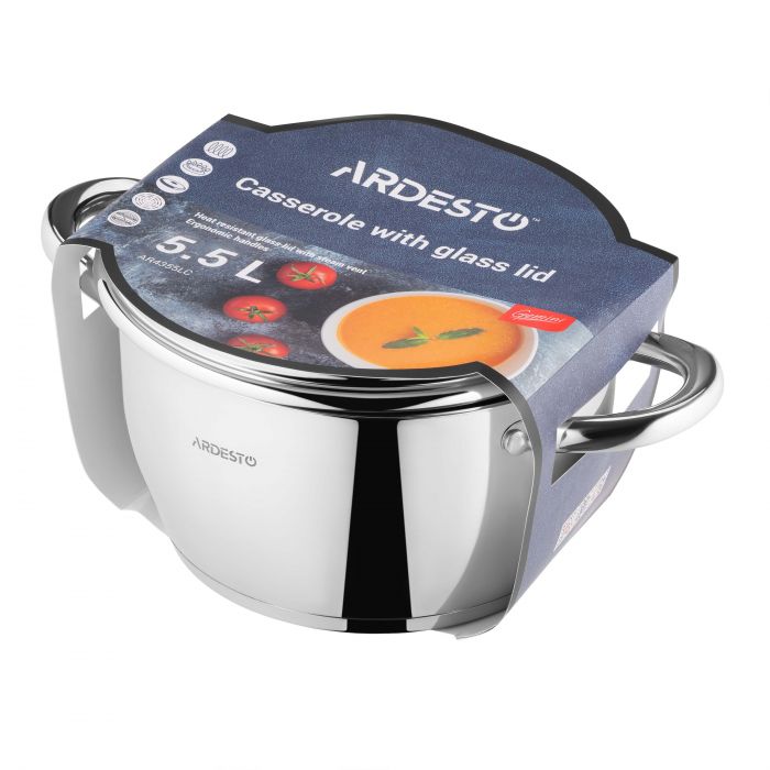 Каструля зі скляною кришкою ARDESTO Gemini Lucca, 5.5л, нержавіюча сталь