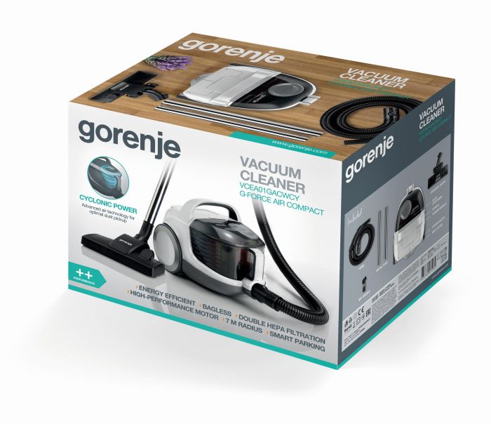 Пилосос Gorenje контейнерний, 800Вт, конт пил -2.2л, HEPA, телескоп трубка, білий